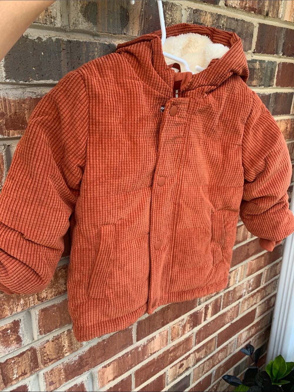 Kids Hooded Corduroy Jacket - Orange